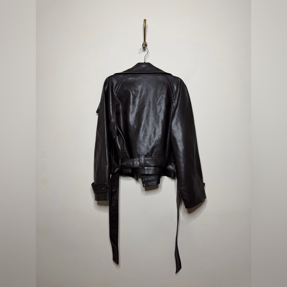 MANGO Faux Leather Belted Jacket in Maroon - Picture 7 of 7